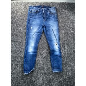 7 For‎ All Mankind Womens Jeans Size 29 Distressed Frayed Hem Medium Blue Denim